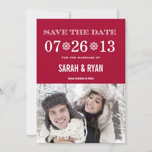 Snowflake Red Save the Date Photo Invitations