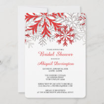 Snowflake Red Silver Winter Bridal Shower Invitation