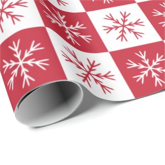 Snowflake Red White Checkered Pattern Christmas Wrapping Paper