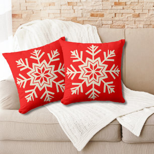 Snowflake Red White Christmas Throw Pillow