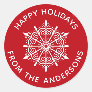 Snowflake Red White Simple Christmas Sticker