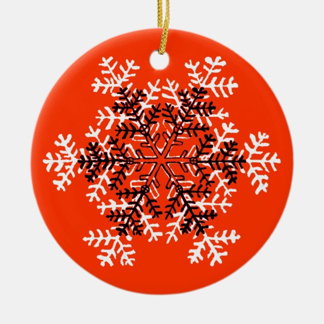 Snowflake Red White Transp The MUSEUM Zazzle Ceramic Ornament (Front)