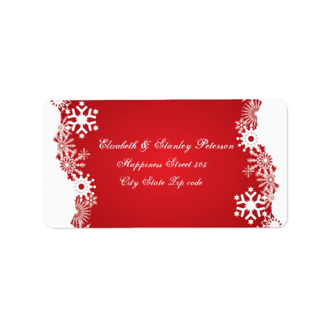Snowflake red white winter wedding label (Front)