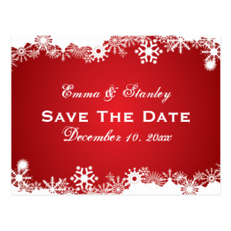 Christmas Wedding Save The Dates Postcards Zazzle Snowflake Red White Winter Wedding Save The Date Postcard