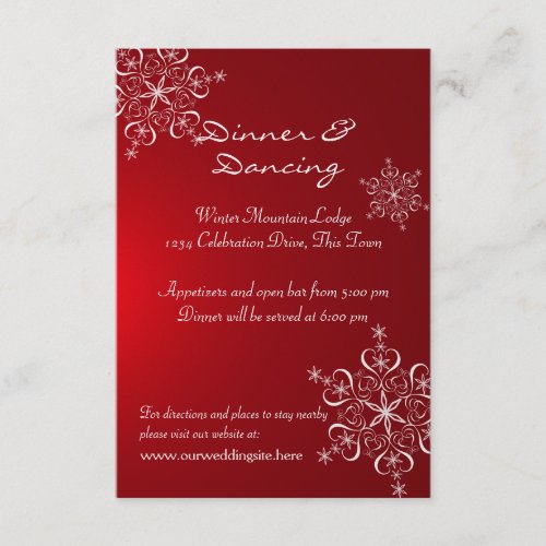 Snowflake Red Winter Wedding Reception Custom Invite