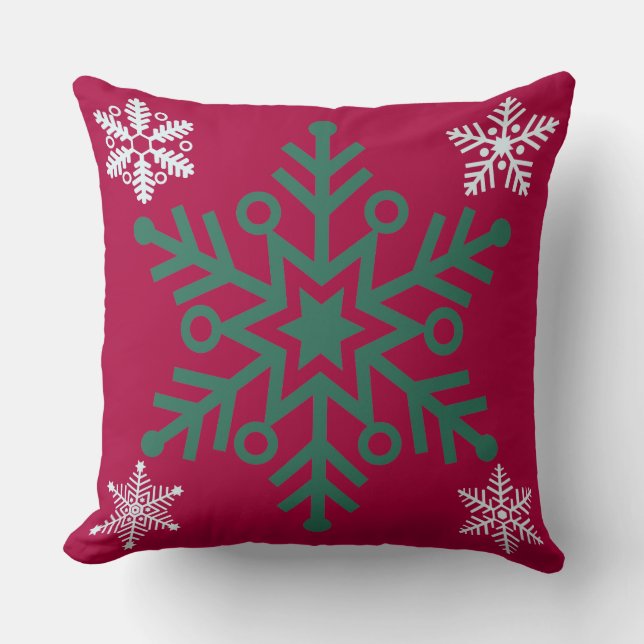 Snowflake/Reindeer Red Stripe  Christmas Pillow (Front)