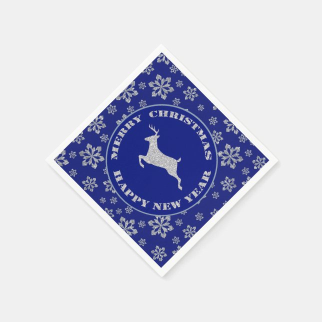 Snowflake Reindeer Silver Blue Napkins (Corner)