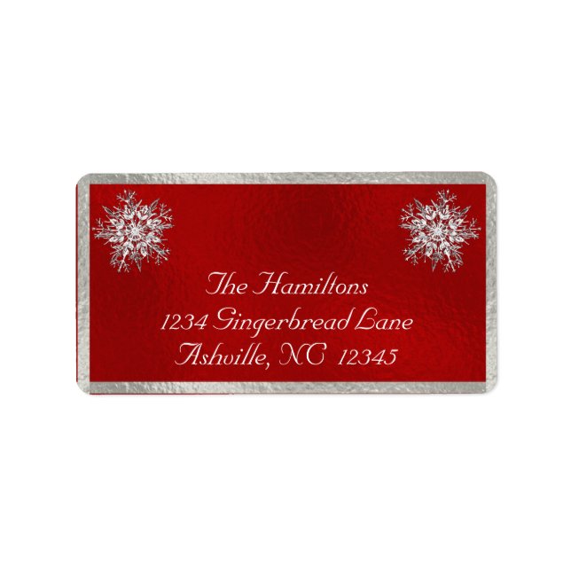 Snowflake & Ribbon Holiday Return Address - Red Label (Front)