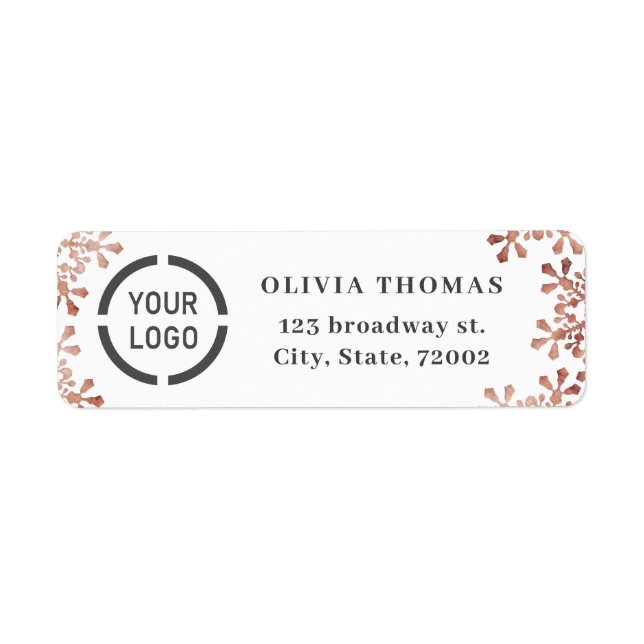 Snowflake rose gold company logo Return Address Label (Front)