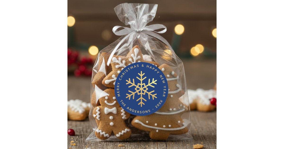 Snowflake Royal Blue Elegant Faux Gold Christmas Classic Round Sticker ...
