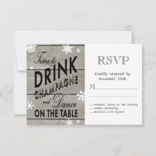 Snowflake RSVP Time to Drink Champagne Card