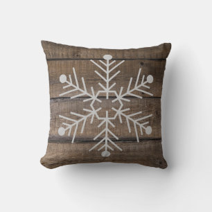 Snowflake Rustic Cottage Wood Throw Pillow