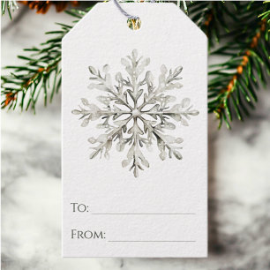 Snowflake Rustic Watercolor Minimalistic Christmas Gift Tags