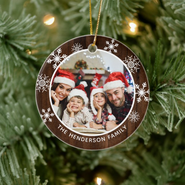 Snowflake Rustic Wood Wonderful Time of the Year Ceramic Ornament (Tree)