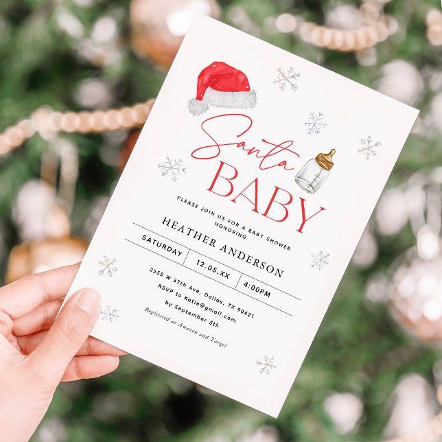 Snowflake Santa Baby Christmas Baby Shower Invitation (Creator Uploaded)