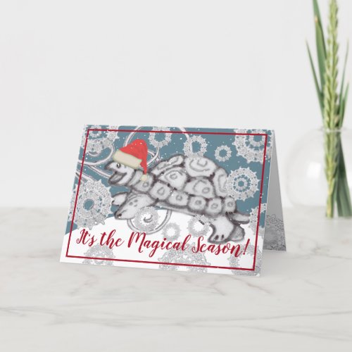 Snowflake Santa Turtle Cute Winter Christmas Holiday Card