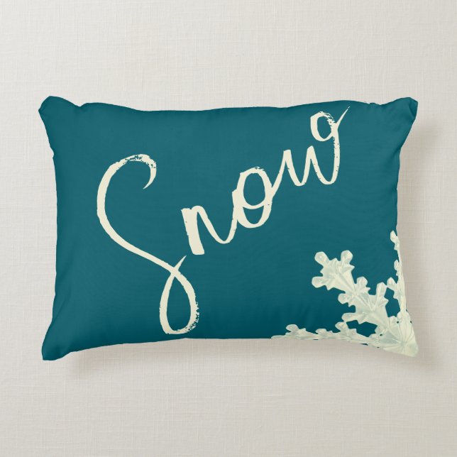 Snowflake script blue slate butter elegant winter accent pillow (Front)
