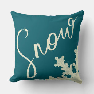 Snowflake script blue slate butter elegant winter throw pillow