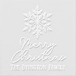Snowflake Script Holiday Greeting Family Name Embosser<br><div class="desc">Elegant Snowflake Script Holiday Greeting,  Optional Family Name Embosser =========</div>