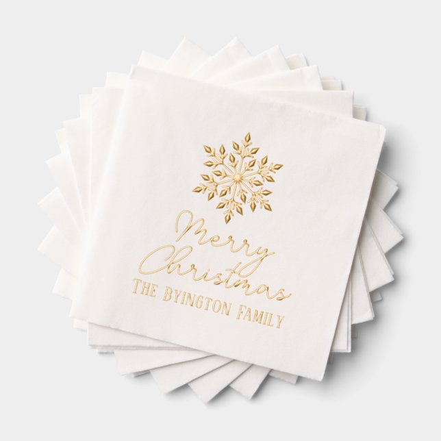 Snowflake Script Holiday Greeting Family Name Foil Napkins (Insitu (Stacked))