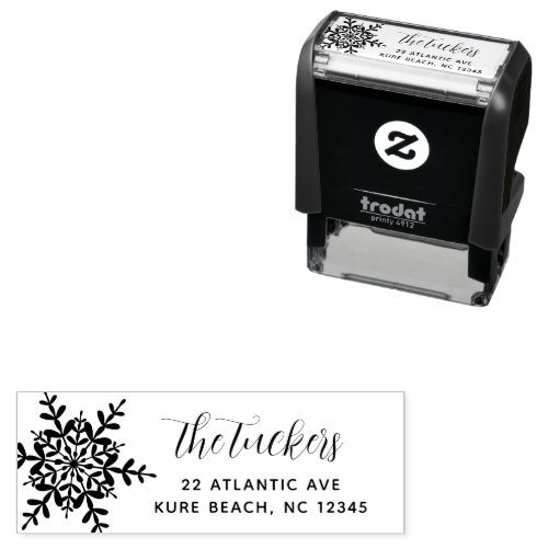 Snowflake Script Modern Christmas Return Address Self_inking Stamp