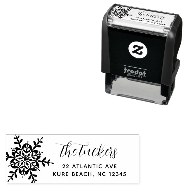 Snowflake Script Modern Christmas Return Address Self-inking Stamp (In Situ)