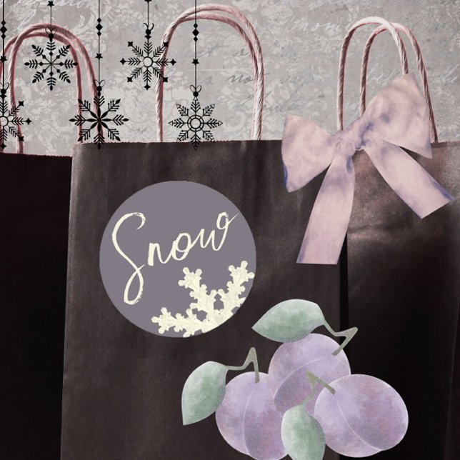 Snowflake script sugarplum purple butter cream  classic round sticker (Creator Uploaded)