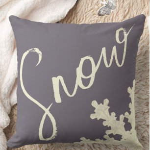 Snowflake script sugarplum purple butter cream throw pillow