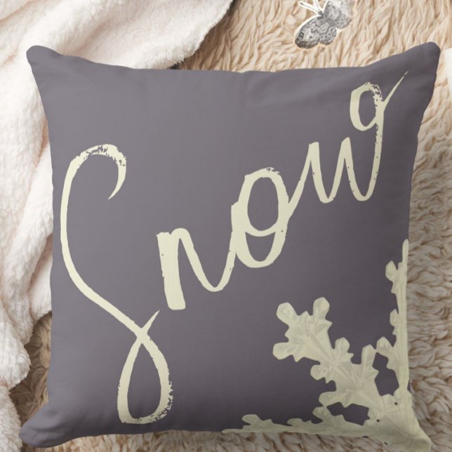 Snowflake script sugarplum purple butter cream  throw pillow (Creator Uploaded)