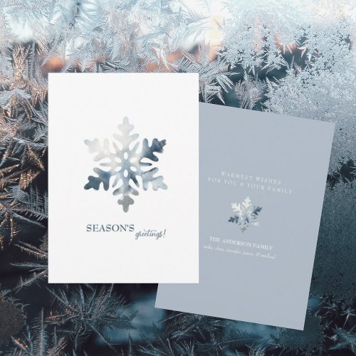 Snowflake Seasons Greetings Simple Icy Blue Holiday Card