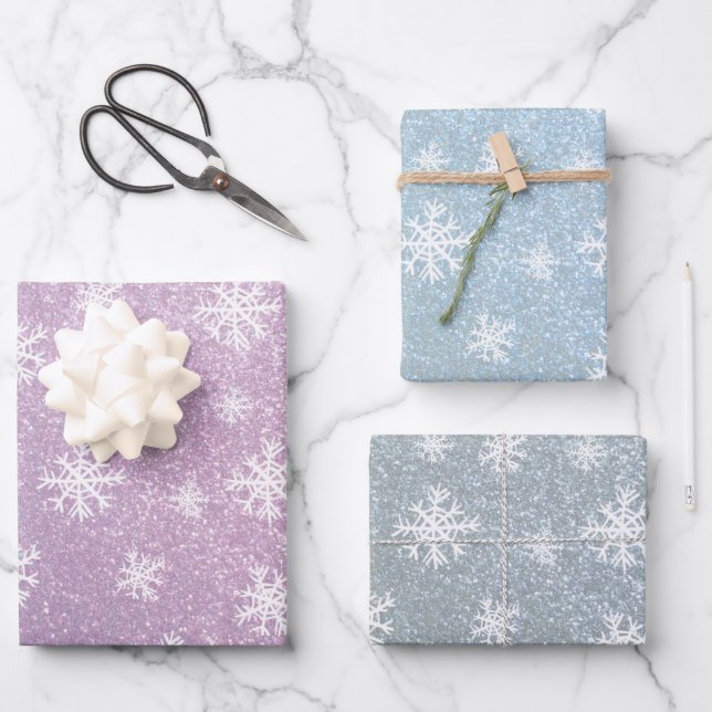 Snowflake Set of 3 Wrapping Paper Sheets (Front)