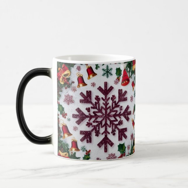 Snowflake Silhouettes Pattern Rustic Christmas  Color Morph Mug (Left)