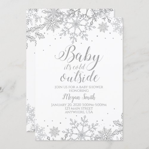 Snowflake Silver Glitter Baby Shower Invitation
