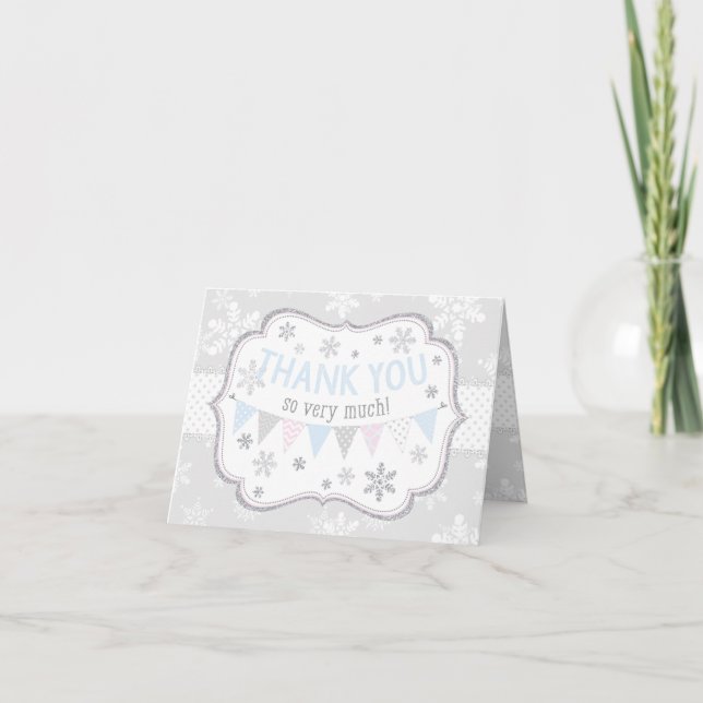 Snowflake Silver Glitter Winter Thank You Card (Front)