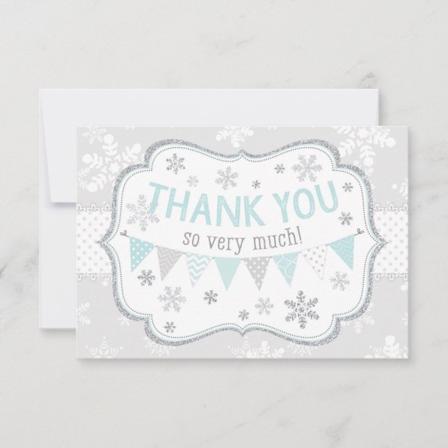 Snowflake Silver Glitter Winter Thank You Card (Front)