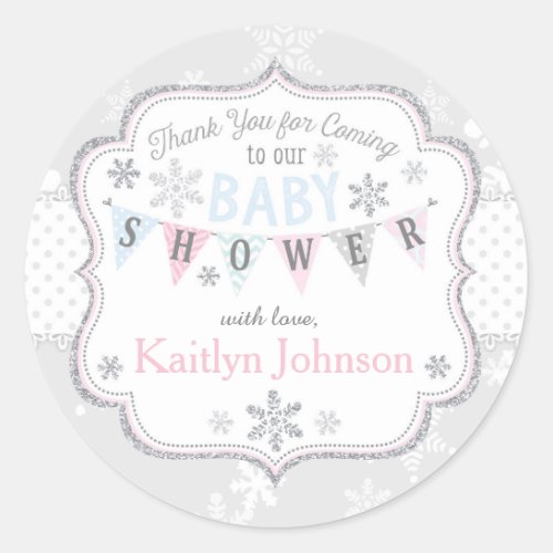 Snowflake Silver Glitter Winter Thank You Label