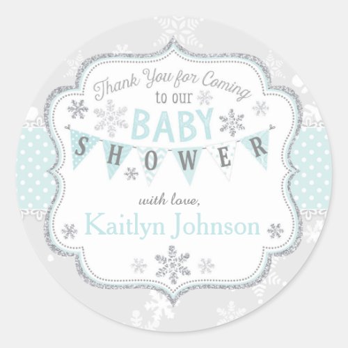 Snowflake Silver Glitter Winter Thank You Label