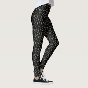 Snowflake Silver Gold Holiday Christmas BLACK Leggings