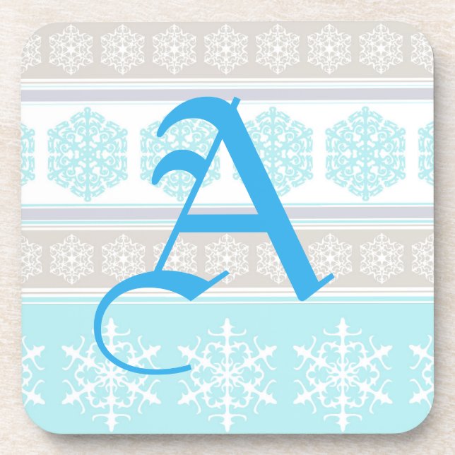 Snowflake Ski Sweater Powder Blue and Beige Drink Coaster (Front)