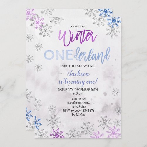 Snowflake Snow Onederland First Birthday Invite