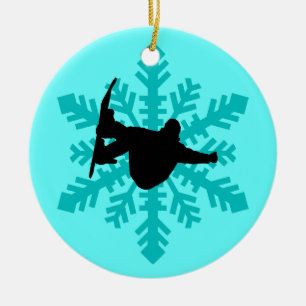 snowflake snowboarder ceramic ornament