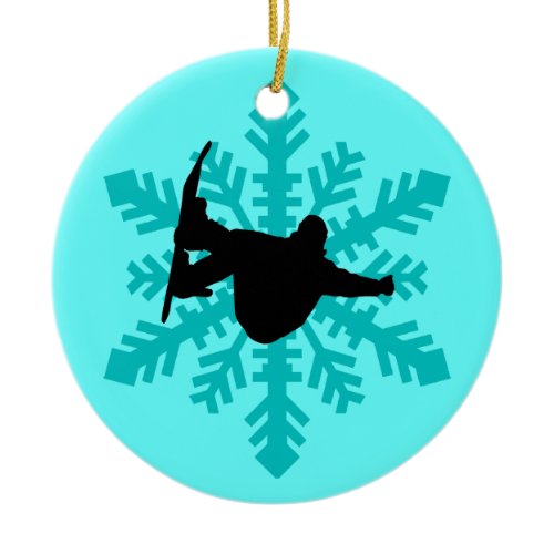 snowflake snowboarder ceramic ornament