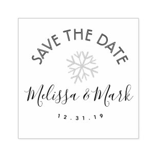 Snowflake Snowglobe Winter Save the Date Rubber Stamp