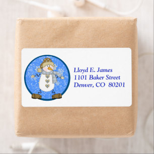 Snowflake Snowman Blue Circle Label