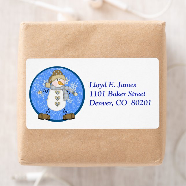 Snowflake Snowman Blue Circle Label (Insitu)
