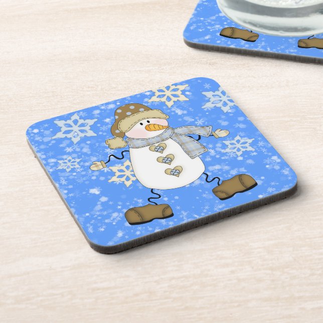 Snowflake Snowman Christmas Drink Coaster (Left Side)