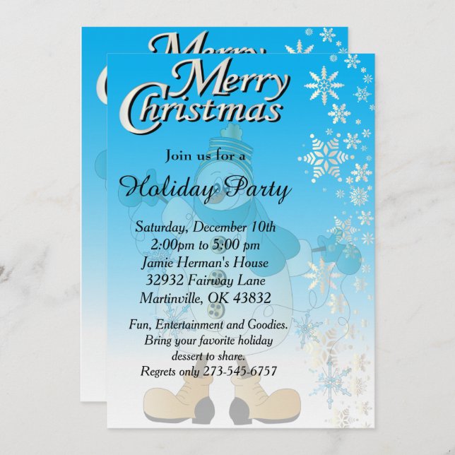 Snowflake Snowman Invitation (Front/Back)