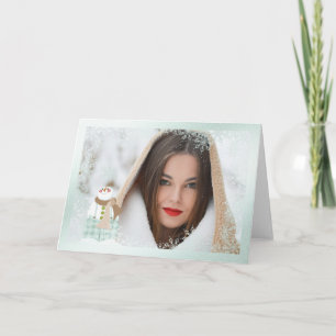 Snowflake Snowman Overlay Photo Christmas Card