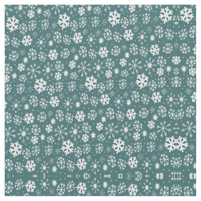 Snowflake Snowstorm In Aqua Blue Fabric (Close Up)
