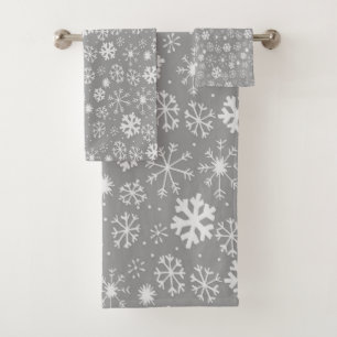 Snowflake Snowstorm In Silver Grey Bath Towel Set